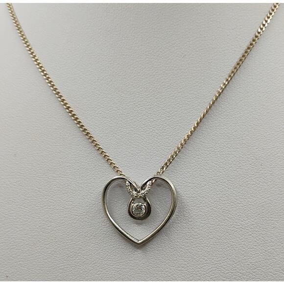 Diamond Heart Pendant in Sterling Silver on 24-inch Chain - Picture 1 of 4